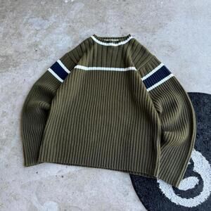 Y2K Vintage Olive Green Striped Sweater